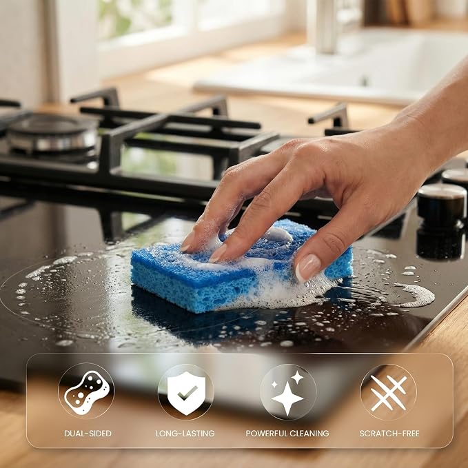 Metflavor Kitchen Sponges, 12 Count, Non-Scratch Scrub Sponge, Dual Sided Cleaning Sponges for Dishes, Kitchen, Bathroom