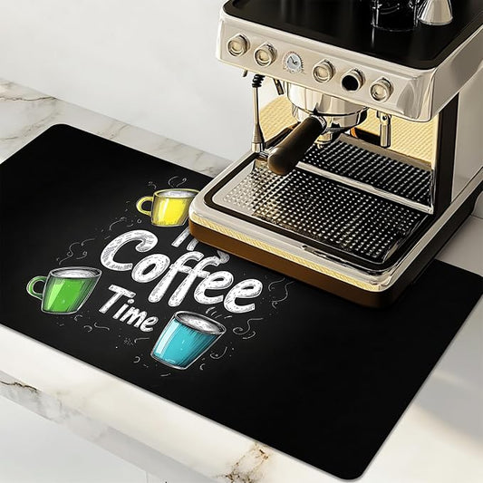 Dish Drying Mat Large Coffee Mat Absorbent Drying Mat for Kitchen Counter Coffee Bar Accessories 32"x 17", Coffee Time