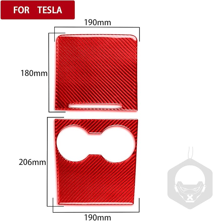 Red Real Carbon Fiber Trim for Tesla Accessories | for Model 3 2017-2022 / Model Y 2020-2024 Center Console Decoration Panel Sticker Interior Thick Overlay Decal - B