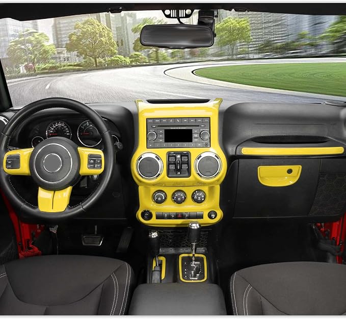 RT-TCZ for Jeep JK Interior Trim Kit Yellow, JKU Center Console Dashboard Panel Trim Cover for Jeep Wrangler JK JKU 2011-2017 Yellow Interior Accessories 10pcs