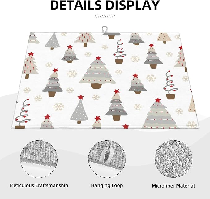 Absorbent Dish Drying Mat For Kitchen Counter, Christmas Tree Microfiber Dish Drying Pad 18x24 Inch, Kitchen Gadgets For Easy Clean Multi-Use