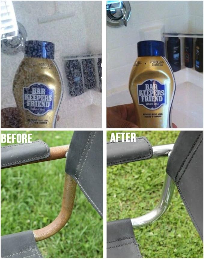 BAR KEEPERS FRIEND Soft Cleanser Liquid (13 OZ) and Non Scratch Scouring Scrubber Kit | Multipurpose, Stainless Steel, Rust, Soft Cleaner with Heavy Duty Non Scratch DishCloth