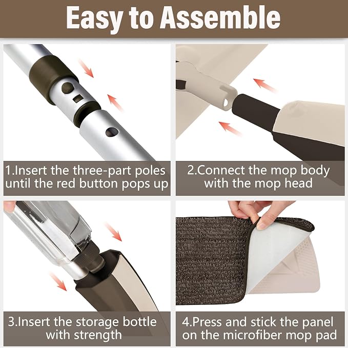 Wet Spray Mop for Floor Cleaning with 14 oz Bottle & 3 Microfiber Pads | Refillable bottle, washable pads, dry/wet use for home or commercial cleaning on hardwood, laminate, wood & ceramic floors