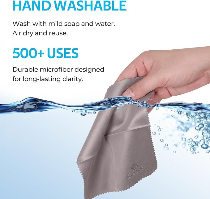 SmoTecQ 6 Pack Premium Microfiber Glasses Cleaning Cloths - Ultra Soft & Scratch Free for Eyeglasses, Sunglasses, Camera Lenses, Tablets & Screens - Washable & Reusable