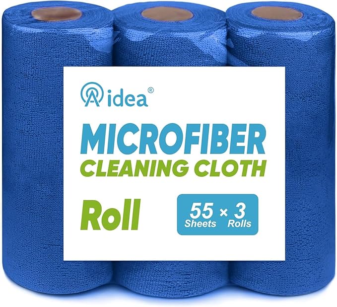 AIDEA Microfiber Cleaning Cloth 165 Sheets 3 Roll, Cleaning Rags 11×9" | Reusable Paper Towels, Microfiber Towels for Cars, Cleaning Towels for Automotive, House, Kitchen,Cleaning Supplies,Dark Blue