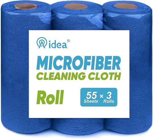 AIDEA Microfiber Cleaning Cloth 165 Sheets 3 Roll, Cleaning Rags 11×9" | Reusable Paper Towels, Microfiber Towels for Cars, Cleaning Towels for Automotive, House, Kitchen,Cleaning Supplies,Dark Blue