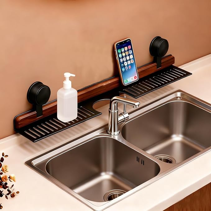 Bathroom Sink Shelf Over Faucet, No Drill Floating Shelf for Bathroom Sink, Under Sink Caddy Organizers for Toothbrush Soap (Black, 27 inch)