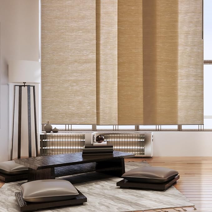 Replacement Fabric Panels for Sliding Glass Door (4-Pack, 23"x96"), Fabric Only, Natural Woven Blind Slats, Trimmable, Sheer, Track & Bottom Rail Not Included,Coastal Sand