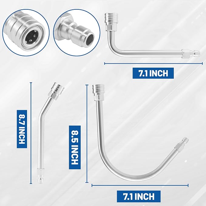 M MINGLE Pressure Washer Extension Wand, 30°, 90°, 120° Curved Rod | Gutter Cleaner Attachment, Durable Stainless Steel, Ideal for Hard-to-Reach Areas, 1/4" Quick Connect, 4000 PSI