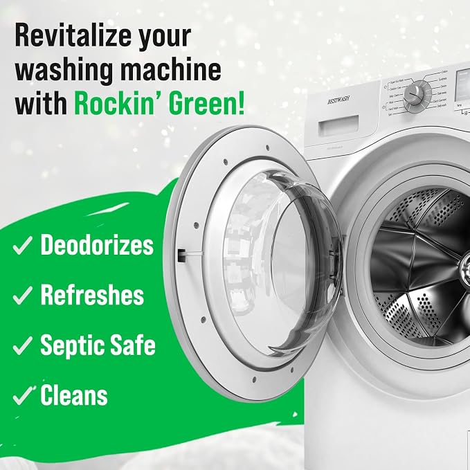 Rockin' Green Deep Cleaning and Deodorizing Tablets for Dishwashers, Washing Machines, and Garbage Disposals, Removes Odor and Residue (Washing Machine Cleaning Tablets, 24 Pack)