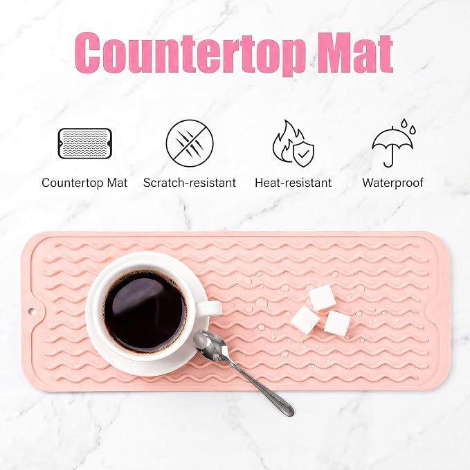 MicoYang Silicone Dish Drying Mat for Multiple Usage,Easy clean,Eco-friendly,Heat-resistant Silicone Mat for Kitchen Counter,Sink,Bar,Bottle,or Cup Pink M 17 inches x 6 inches