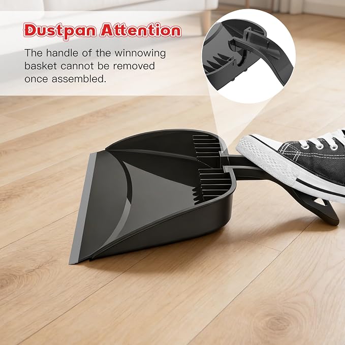 Broom and Step-on Dustpan Set, 59-in Adjustable Long Handle Broom with Dustpan Combo Set Outdoor Angle Broom for Sweeping Indoor Dust Pet Hair for Cleaning Kitchen Garage Deck Patio, Black