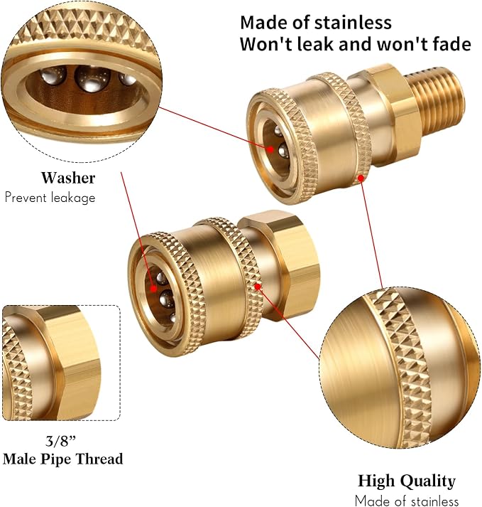 4 Sets NPT 1/4 Inch Pressure Washer Coupler Quick Connect Plug Male Female 1/4 Quick Connect Fittings Pressure Washer Adapters Accessories(1/4 Internal and External Thread)