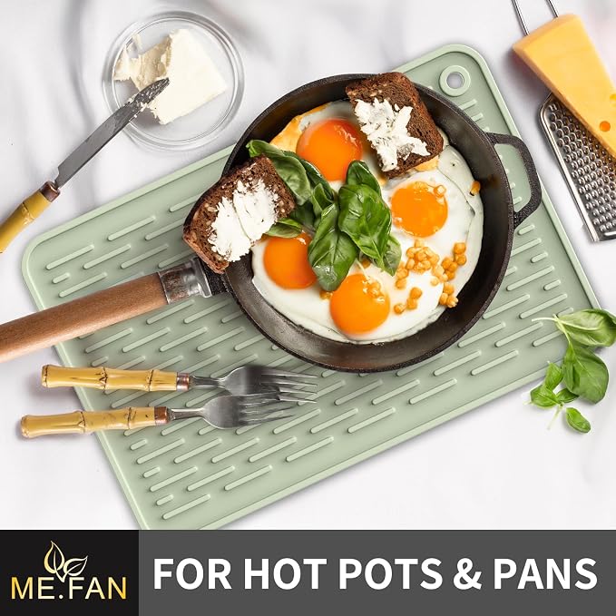 ME.FAN Silicone Dish Drying Mat for Kitchen Counter, Dish Drying Pad for Sink, Refrigerator or Drawer, Countertop Protection Pad XL - 23''×17''- Desert Sage