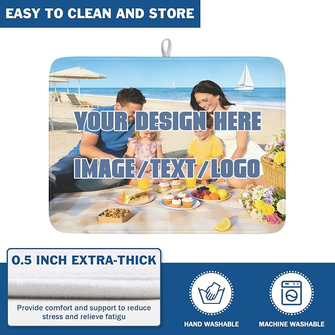 Custom Dish Drying Mat Design Your Photo Text Logo 18x24 Inch | Polyester，Absorbent Microfiber，for Kitchen Coffee Dining Bar Decor