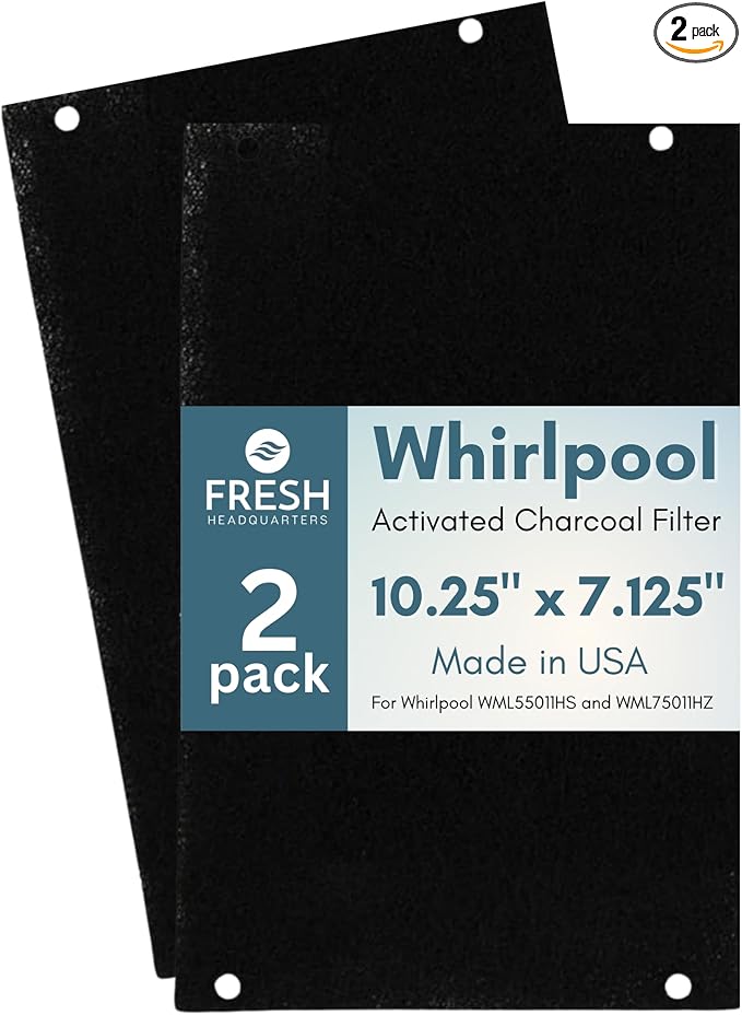Activated Carbon Microwave Hood Filters - Charcoal Filters Compatible for Whirlpool Microwave Filter Replacement (WML55011HS & WML75011HZ, Low-Profile Models) - 10.25" x 7.125", 2-Pack - Made in USA