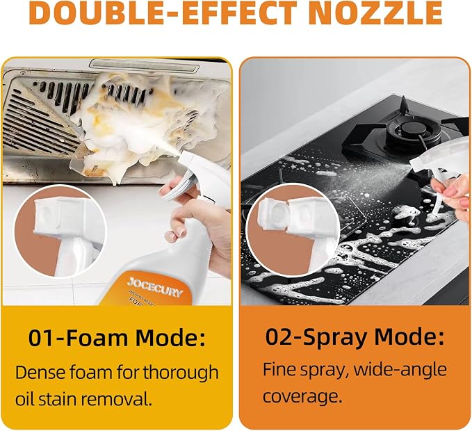 Jocecury 500ML Kitchen Foam Cleaner, Multipurpose Grease Cleaner Spray for Pots, Pans, Surfaces & Appliances with Dual-Spray nozzle,No-rinse Formula
