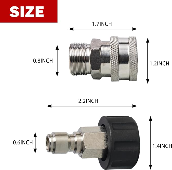 LIULO TOOL Pressure Washer Quick Connect Kit, Stainless Steel Quick Disconnect Kit, M22 14 mm Metric Male Thread Quick Connector, M22 Swivel to 3/8" Quick Connect (4 Pack)