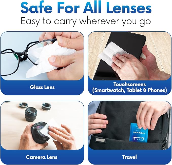 OPTEEL Lens Wipes for Eyeglasses - Pre-moistened Eyeglass Lens Cleaning Wipes - 500 Lens Wipes Individually Wrapped Sracth-Free Streak-Free Eye Glasses Wipes Lens Cleaner for Sunglass & Camera Lens