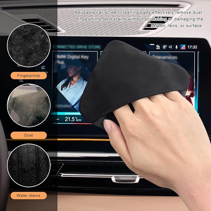 2 PCS Car Screen Cleaner, Square Microfiber Cloth Non-Scratch Auto Touchscreen Cleaning Wipes, Foldable Touch Screen Pad Universal Cleaning Tool for Vehicle Dashboard Display (Square+Square)