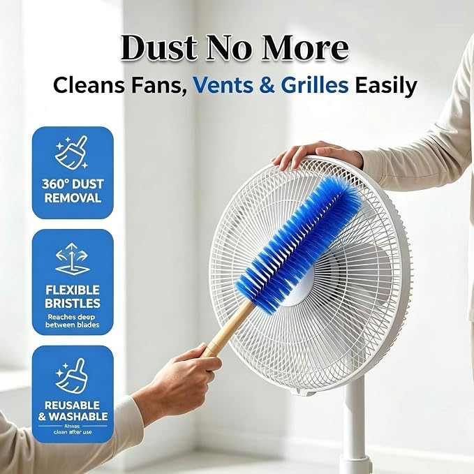 Bendable Microfiber Fan Cleaner Brush, Reusable Cobweb Duster, Washable Dust Remover for Electric Fan, Air Vents, Blinds, Curtains, Ceiling & Car Household Dust Cleaning Tool (2PCS)