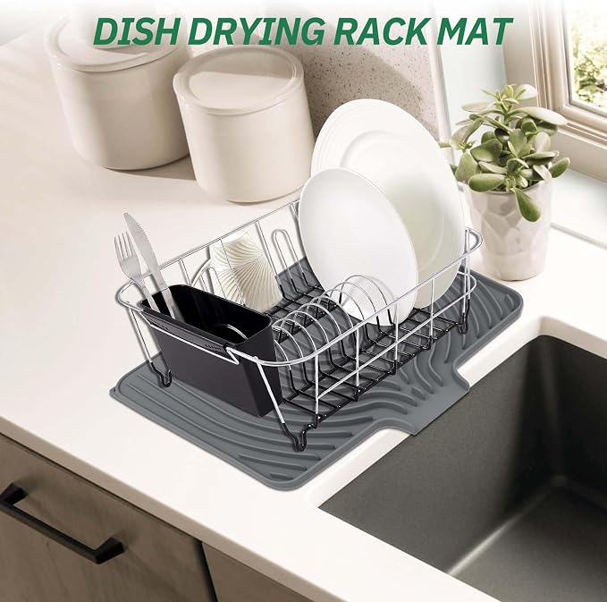 GUUKIN Dish Drying Mat, 17.7" x 11.8 " Drying Matt Kitchen Counter, Dish Drying Rack Mat, Easy Clean Pad for Countertop Protection, Multi-Functional Use (Grey)