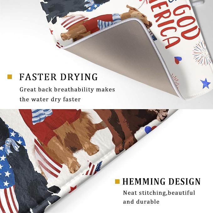 Giwawa 4th of July Patriotic Dogs Dish Drying Mat American Independence Day Dish Dry Pad 18"x24" Absorbent Dishes Drainer Mat for Kitchen Counter