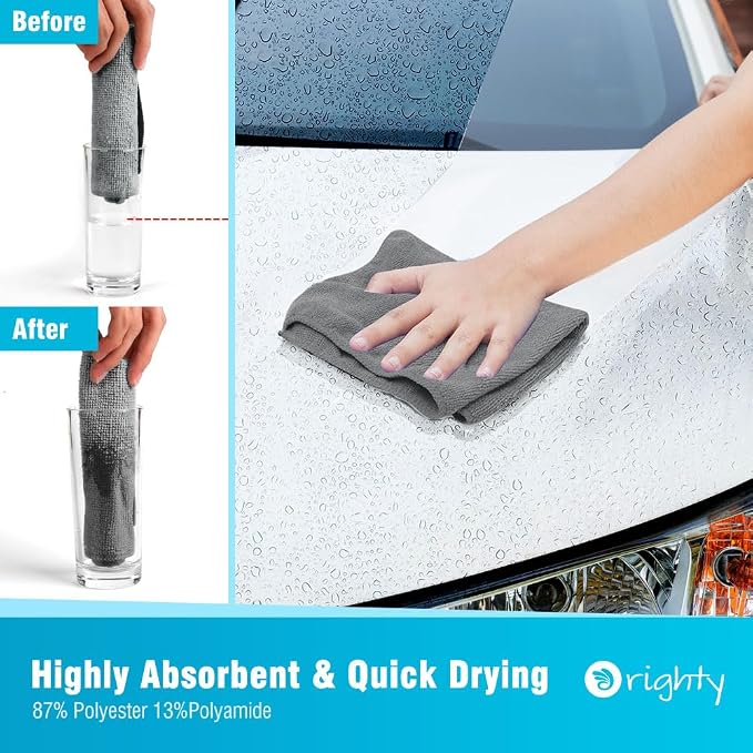 Orighty Microfiber Cleaning Cloth, Cleaning Rags, 12 Pack, 12x11 in, Grey | Microfiber Towels for Cars, Soft Highly Absorbent Rag, Lint Free Cloths for Car Care, House, Kitchen
