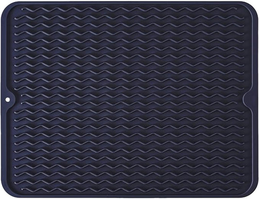 Silicone Dish Drying Mat for Multiple Usage, Easy clean, Eco-friendly, Heat-resistant Dish Drainer Mat for Kitchen Counter,Sink,Refrigerator or Drawer liner (16" x 12", Dark Blue)