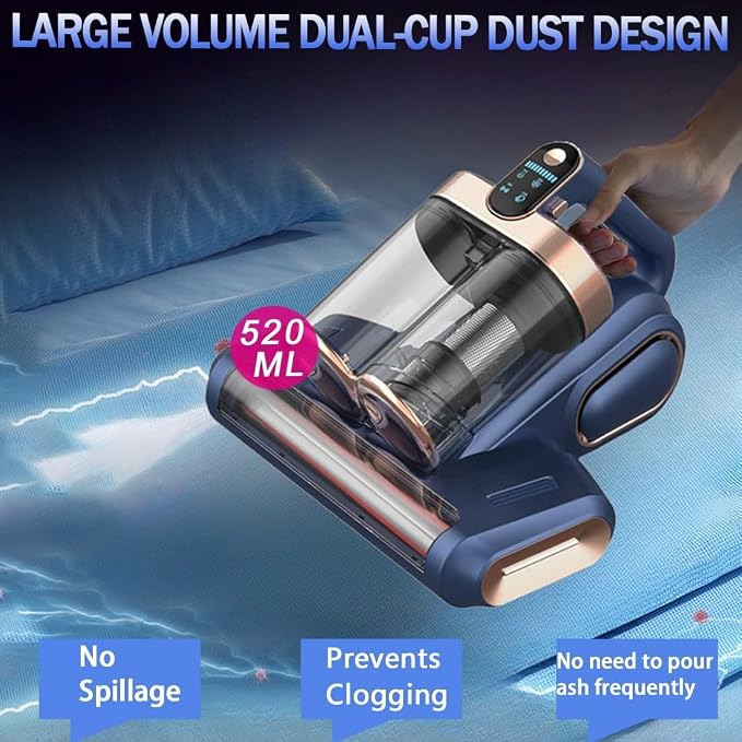 Mattress Vacuum Cleaner, 18Kpa Bed Vacuum Cleaner with 253.7nm UV-C Light & Heating & Ultrasonic Quintuple Tech & 80000 RPM/Min Brushroll Rotation, Widened Suction Port, 500W, Cordless (Blue)