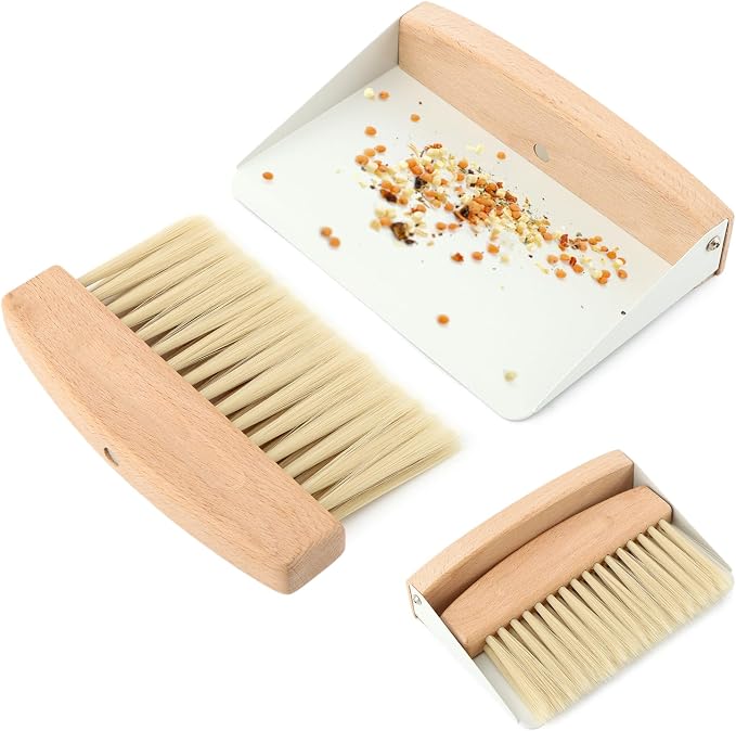 Mini Dustpan and Brush Set,Small Beechwood Dust Pan and Brush Set,Portable Cleaning Broom with Dustpan Combo Set with Natural Sisal