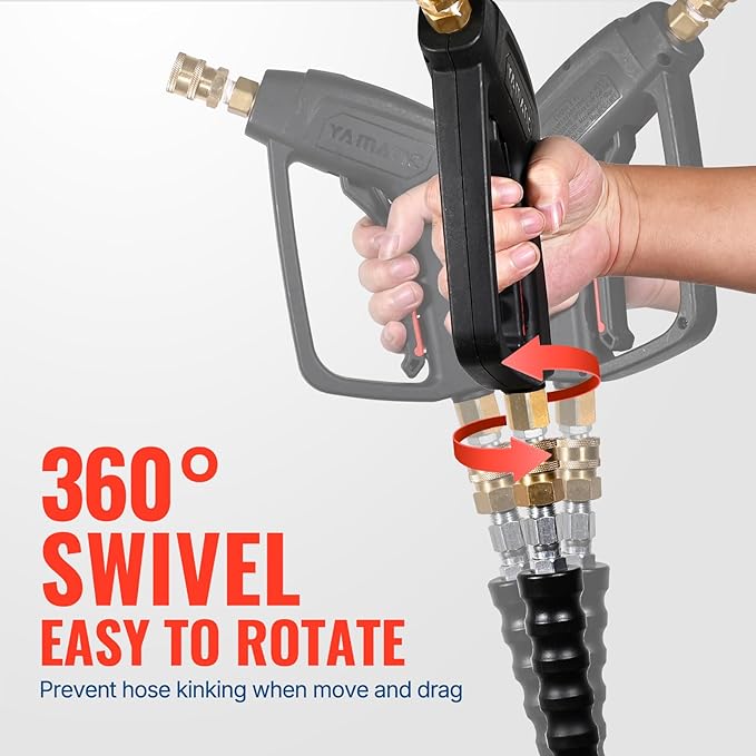 YAMATIC Short Pressure Washer Gun Swivel Brass 3/8" Quick Connect 4000PSI | Power Washer Handle with Easy Pull Trigger with Lock Replacement for Ryobi, Simpson, Craftsman for Car Pool, Roof