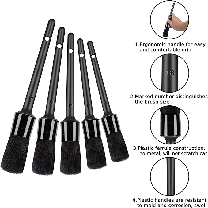 HMPLL 9pcs Auto Car Detailing Brush Set Car Interior Cleaning Kit | Includes 5 Soft Detail Brush, 3 Wire Brush & 1 Vent Cleaning Brush for Cleaning Interior, Dashboard, Engines, Leather, Wheel