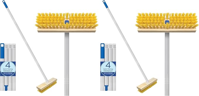 LOLA Deck Scrub Brush Outdoor Broom, Durable Bristles Remove Dirt, Grime, Grout, Leaves, Snow on Patios, Decks, Wet or Dry, 2 Pack