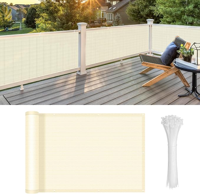 LOVE STORY Custom Size 3' x 33' Balcony Privacy Screen Cover, Butter Cream | HDPE Fabric, 95% UV Block, Fence Screen for Patio, Railing Cover for Apartment, Privacy Protective, Custom Size Available
