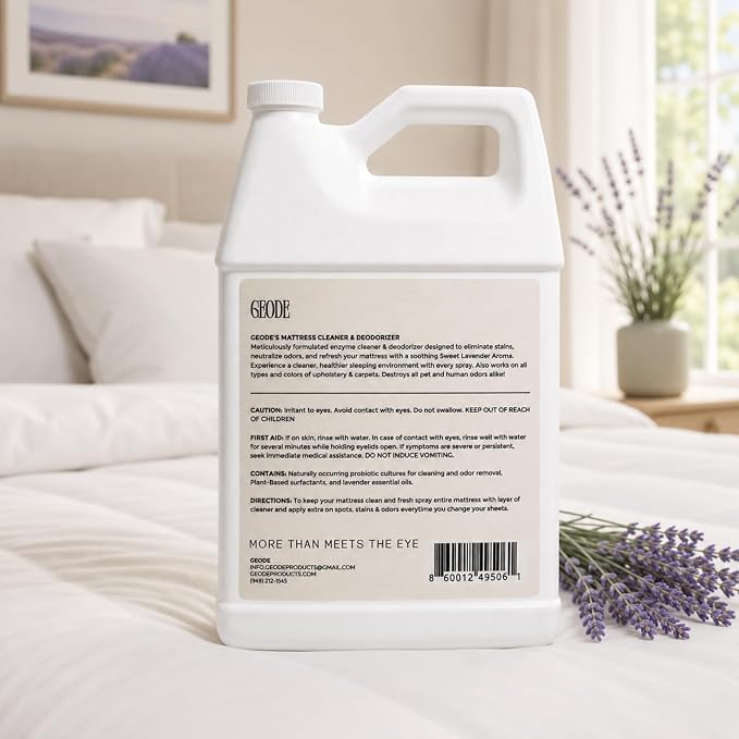 GEODE Mattress Cleaner & Deodorizer – Natural Enzyme Formula for Stain & Odor Removal, Sweet Lavender Aroma, Eco-Friendly & Non-Toxic, Safe for All Fabrics – Gallon (128fl oz)