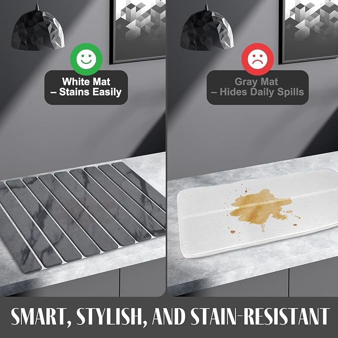 2 PCS Large Stone Dish Drying Mat for Kitchen Counter, 24"×16" Grey Marble Dish Drying Mat with 8"x 4" Coasters, Non - Slip Collapsible Absorbent Stone Dish Drying Mat for Multi - Purpose