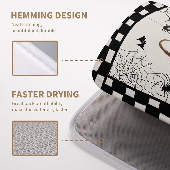 Halloween Kitchen Drying Mats for Dishes 16x18 In Orange Pumpkin Ghost Dish Drying Mat Black Bat Spiders Web Buffalo Plaid Dish Rack Mat Absorbent Microfiber Drying Pad for Kitchen Counter