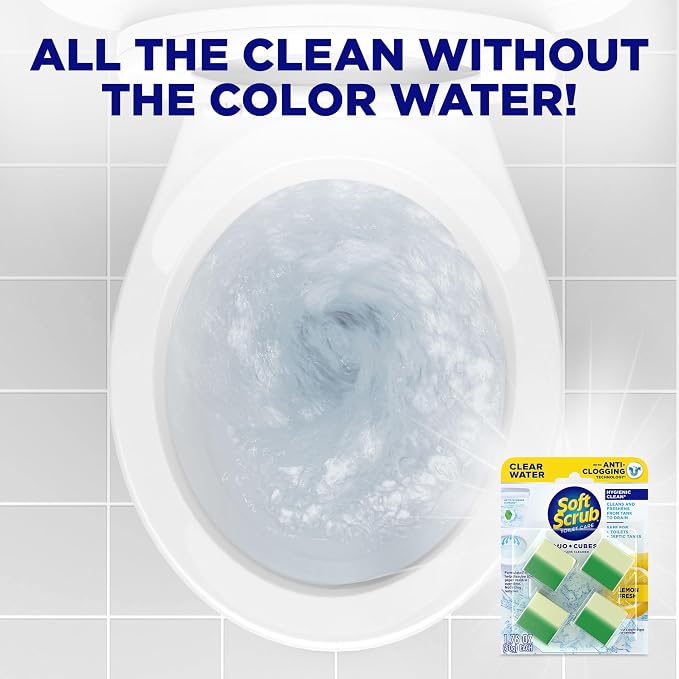 Soft Scrub In-Tank Toilet Cleaner Duo-Cubes, Lemon Fresh, Clear Water, 4 Ct, Cleans & Freshens, Helps Fight Toilet Ring, Hard Water & Limescale Stains