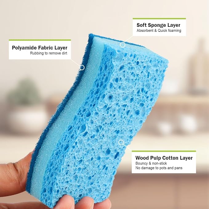 AIDEA Sponges Kitchen, Non-Scratch Scrub Sponge,12Count, Sponge for Dishes | Kitchen Sponges for Non-Stick Cookware, Cleans Fast Without Scratching, Cleaning Power for Kitchen, Bathroom, Household