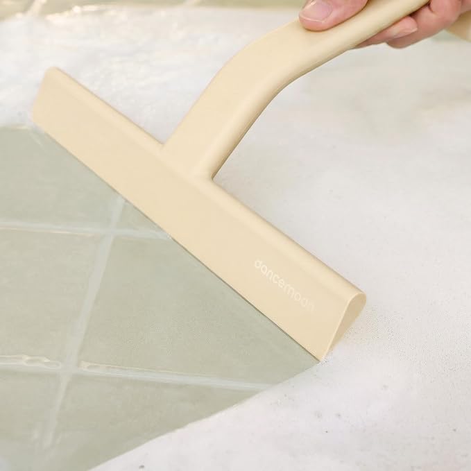 dancemoon JustHang Shower Squeegee with Built-in Hook, 10'' Sand Beige | Award-Winning Design, All-One-Piece Soft-Touch Silicone, for Glass Door, Bathroom, Window, Mirror, Tile Wall, Car
