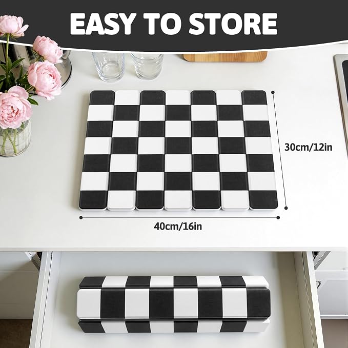 Yamaziot Stone Drying Mat for Kitchen Counter, 16"x12" Small Foldable Ultra Absorbent Stone Drying Mat, Quick-Dry Diatomaceous Earth Mat, Non-Slip Heat Resistant Mat for Dishes, Cups, Bottles, Black