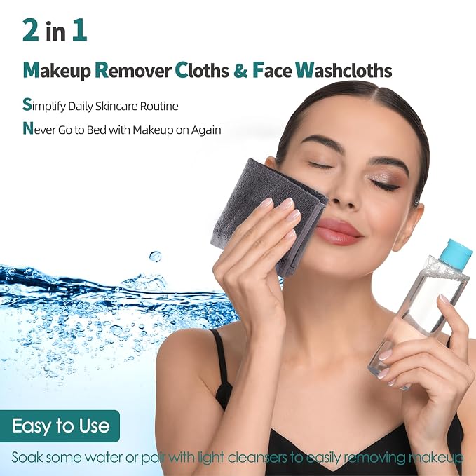Wash Cloth 12 Cnt,Large Face Towel for Sensitive Skin,13x13 in,White+Grey | 100% Viscose,Women Makeup Removal,Soft,Gently Wash Face and Body,Extra Rinsed,Hanging Loop,Face Cleansing,Bathroom,Travel Use