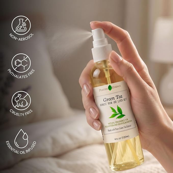 Green Tea Linen & Room Spray, Fresh Home Fragrance Mist, 4 fl oz | Green Tea Aroma, Linen and Room Spray, Pillow Mist, Bathroom Freshener, Fabric Spray, Home Fragrance, 120 mL