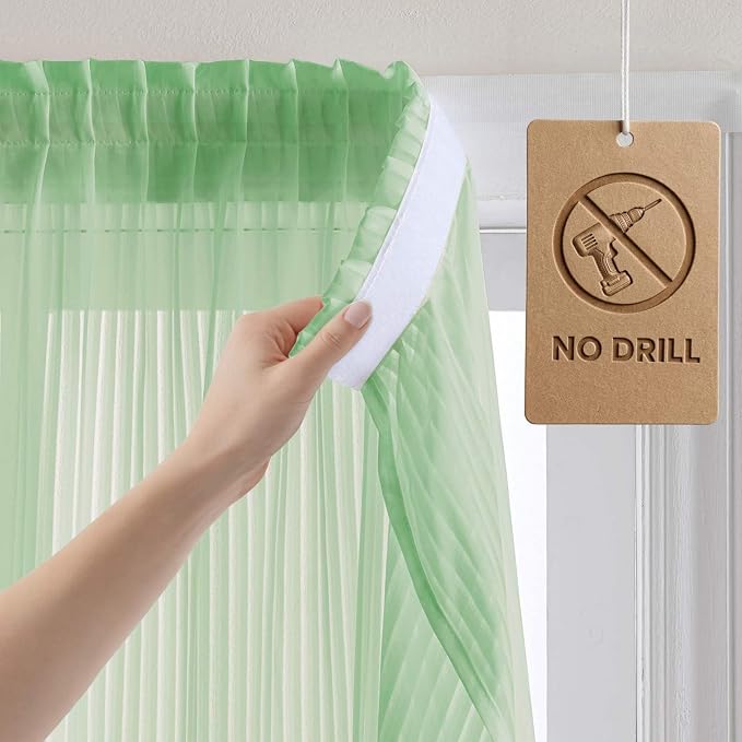 JILRON Self Adhesive Sheer Window Curtains Light Filtering Privacy Screen No Drilling for Rental Temporary Use-Sage Green(W 39*L 84in)