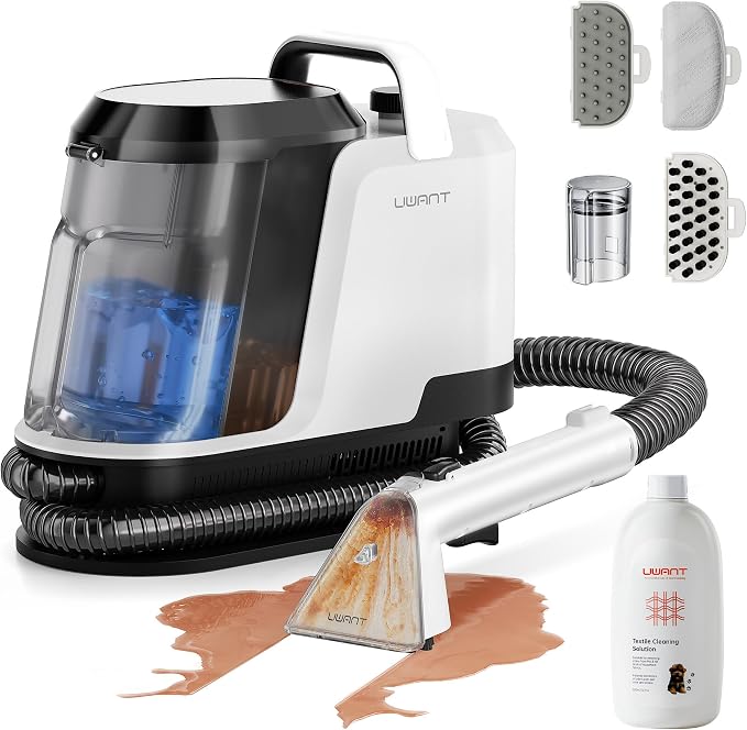 Uwant Portable Carpet and Upholstery for Deep Cleaner, 18Kpa Carpet Cleaner Machine for Cars, Pets with Cleaning Tool and Self Cleaning Set of 1 for Spot, Rug, Couch | Carpet Cleaner Machine for Couch Spot Cleaner Machine with Textile Solution, 2.4L Wa...