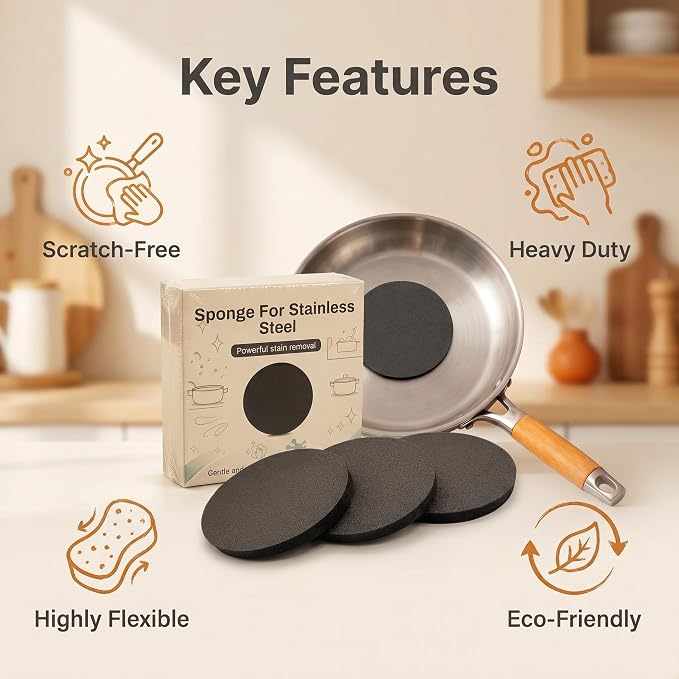 3PCS Steel Sponge for Stainless Steel Pans, Flexible Stainless Steel Sponge Heavy Duty Metal Sponge, Cuttable Non-Scratch Pads Remove Burnt Stains for Stainless Steel Cookware & Kitchen Pots