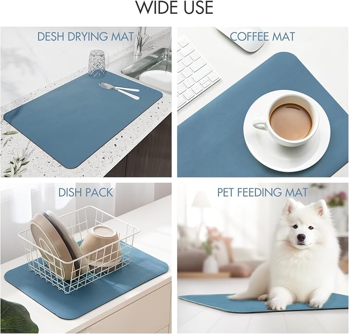 Drying Mat for Kitchen Countertops, Coffee Mat Hide Stain Rubber Backed Absorbent Dish Drying Mat