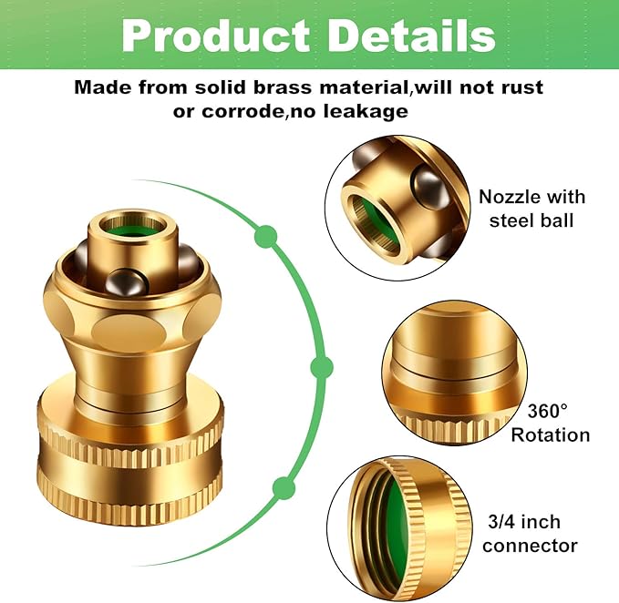 Hotop 3 Pack Big Shot Nozzle Power Brass Hose Nozzle Adjustable Twist Sprayer for Garden (3/4 Inch)