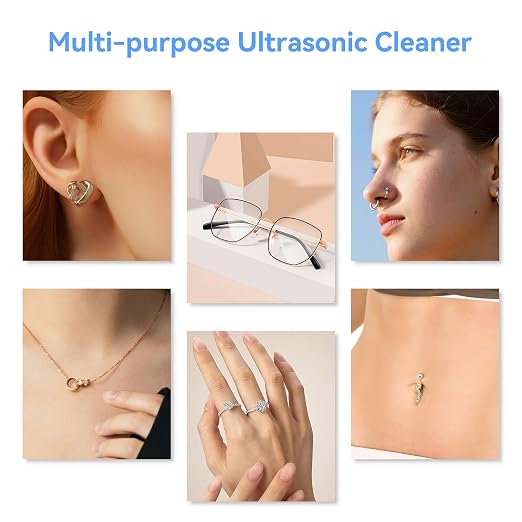 KUNPHY Ultrasonic Jewelry Cleaner, Jewelry Cleaner Machine 12oz 46KHz, Professional Sonic Cleaner with One-Touch Operation, Sonic Cleaner for Rings, Glasses, Jewelry, Dentures (Black)
